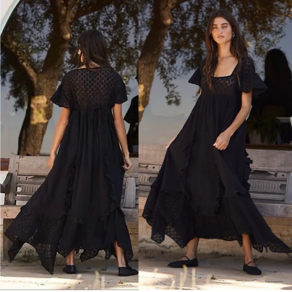 Free People Bring The Romance Midi Dress Black Size Medium